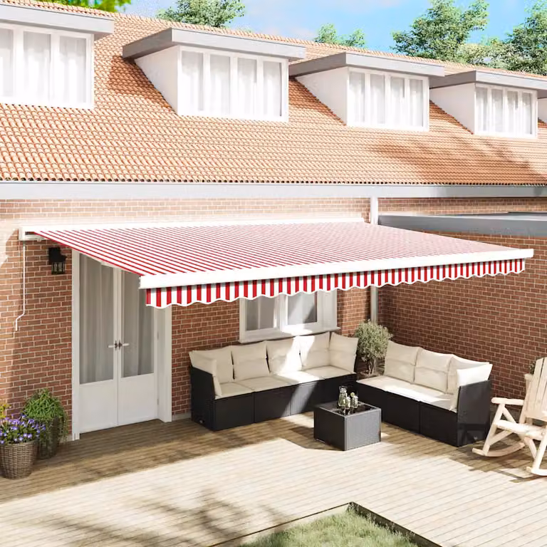 Tenda retrattile vidaXL in alluminio e poliestere, Rosso e Bianco, L: 500 cm x P: 300 cm