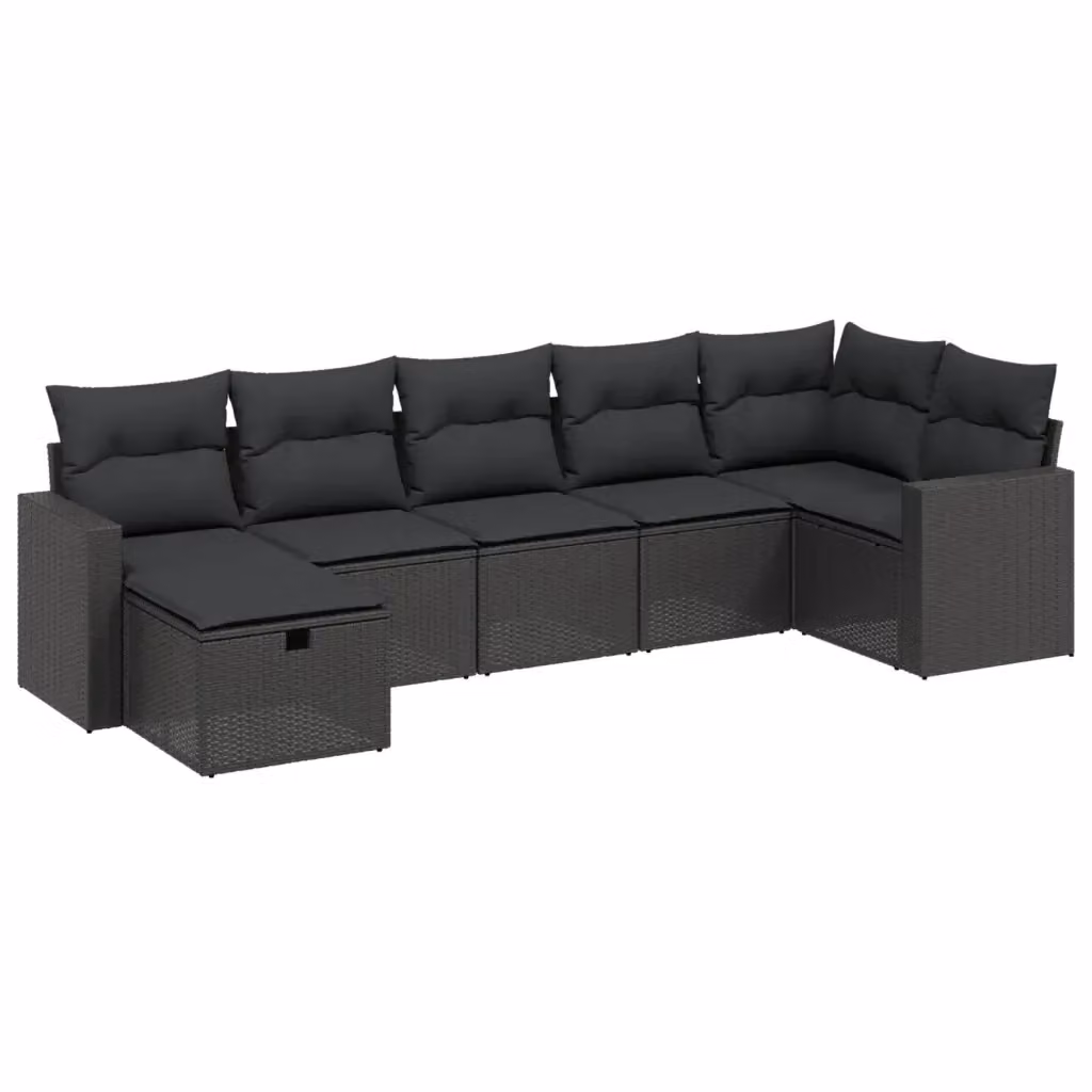 vidaXL Set Divani da Giardino a L con Cuscini 7pz Nero in Polyrattan e Acciaio – 2