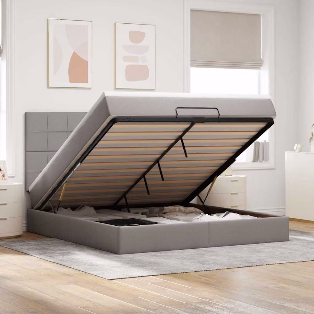 vidaXL Struttura Letto con Contenitore e Materasso in Tessuto, L: 180 cm, P: 200 cm, H: 203 cm