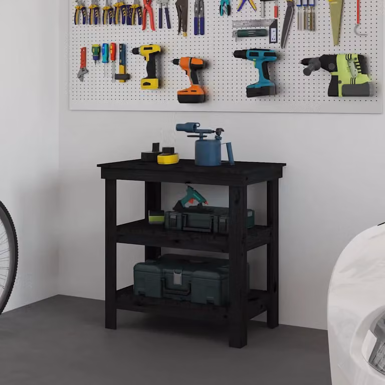 vidaXL Banco da lavoro in legno di pino nero L: 78,4 cm, P: 40 cm, H: 80 cm