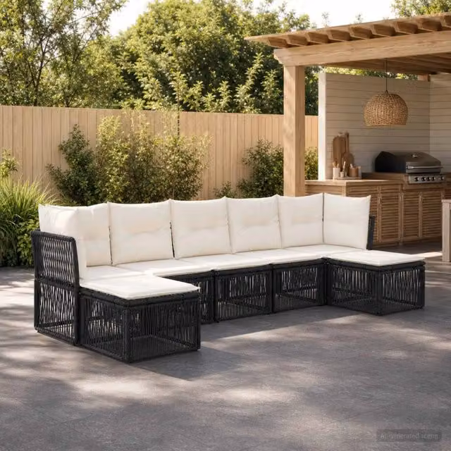 Set Divano da Giardino 7 pz Nero polyrattan 3434308