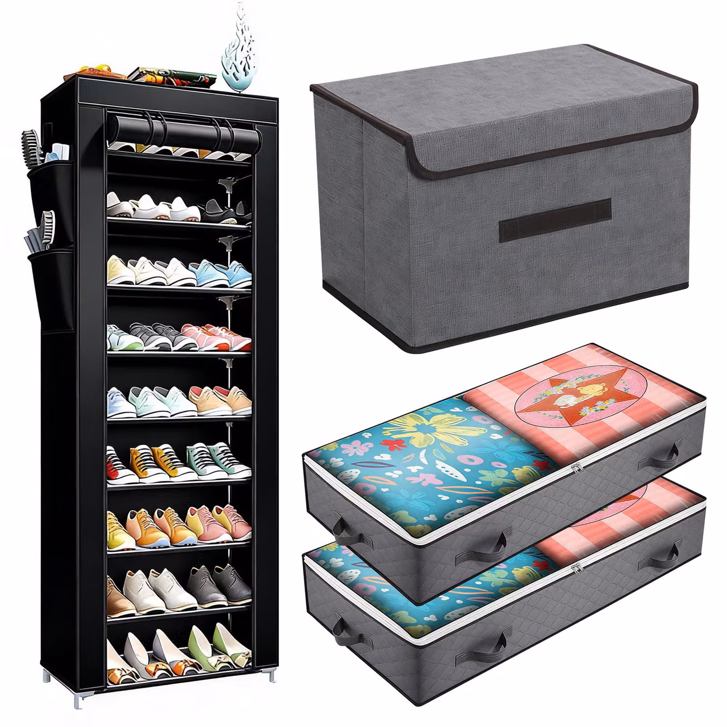 Set di contenitori ProximaX 4 pezzi: armadio, scatola pieghevole e 2 contenitori per letto per lo sgombero dell'appartamento e lo stoccaggio