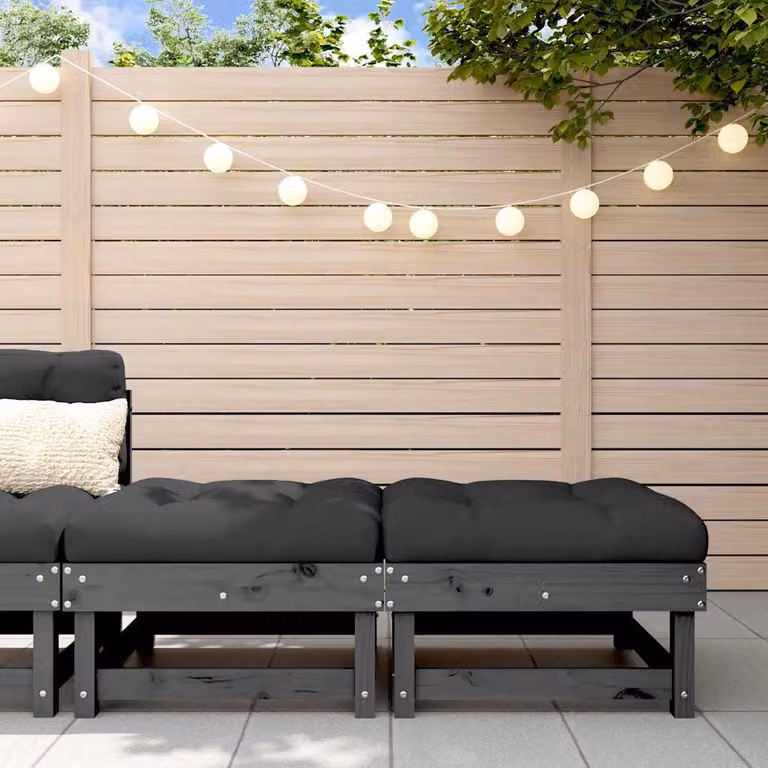 Set di 2 Poggiapiedi da Giardino vidaXL in Legno di Pino con Cuscini Grigio e Nero