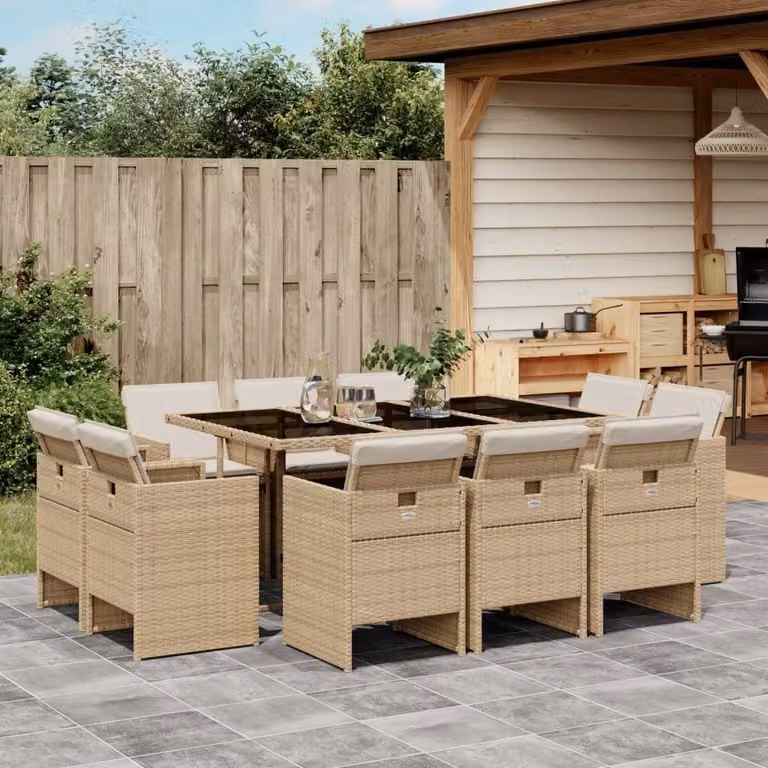 Maison Exclusive - Set da Pranzo da Giardino 11 pz con Cuscini Beige in Polyrattan