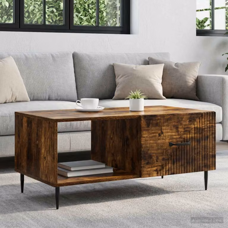 vidaXL Tavolino da salotto rettangolare in stile industriale, colore marrone, L: 90 cm, P: 50 cm, H: 40 cm