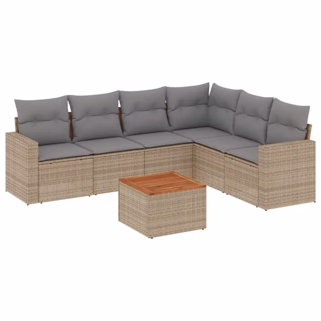 Set di divani da giardino vidaXL a forma di L composto da 7 pezzi con cuscini beige in polyrattan e tavolino da esterno – 2