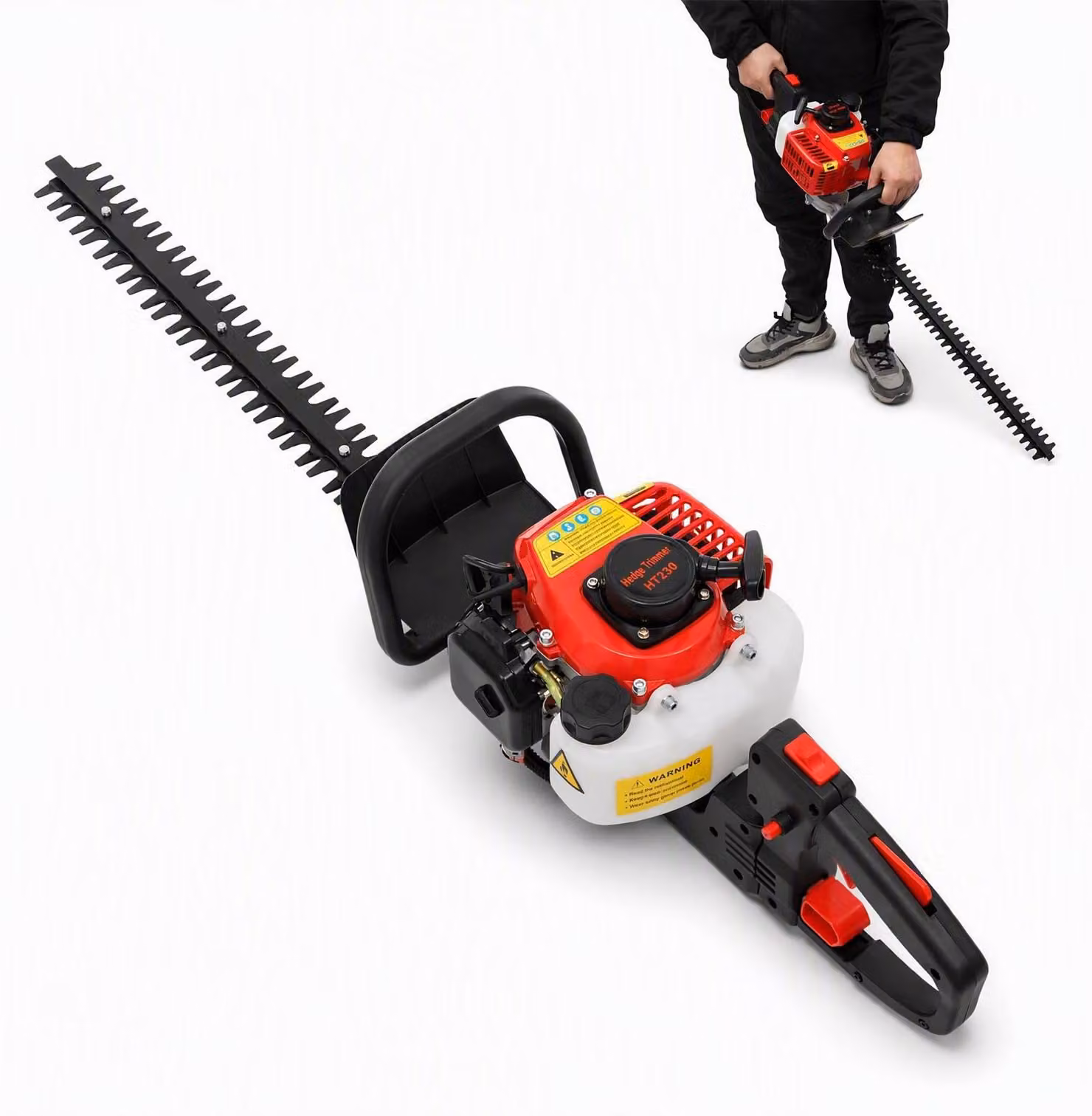Tagliasiepi a benzina, 1,25 CV, motore a 2 tempi, 22,5 cc, larghezza di taglio 56 cm, lama in acciaio al manganese