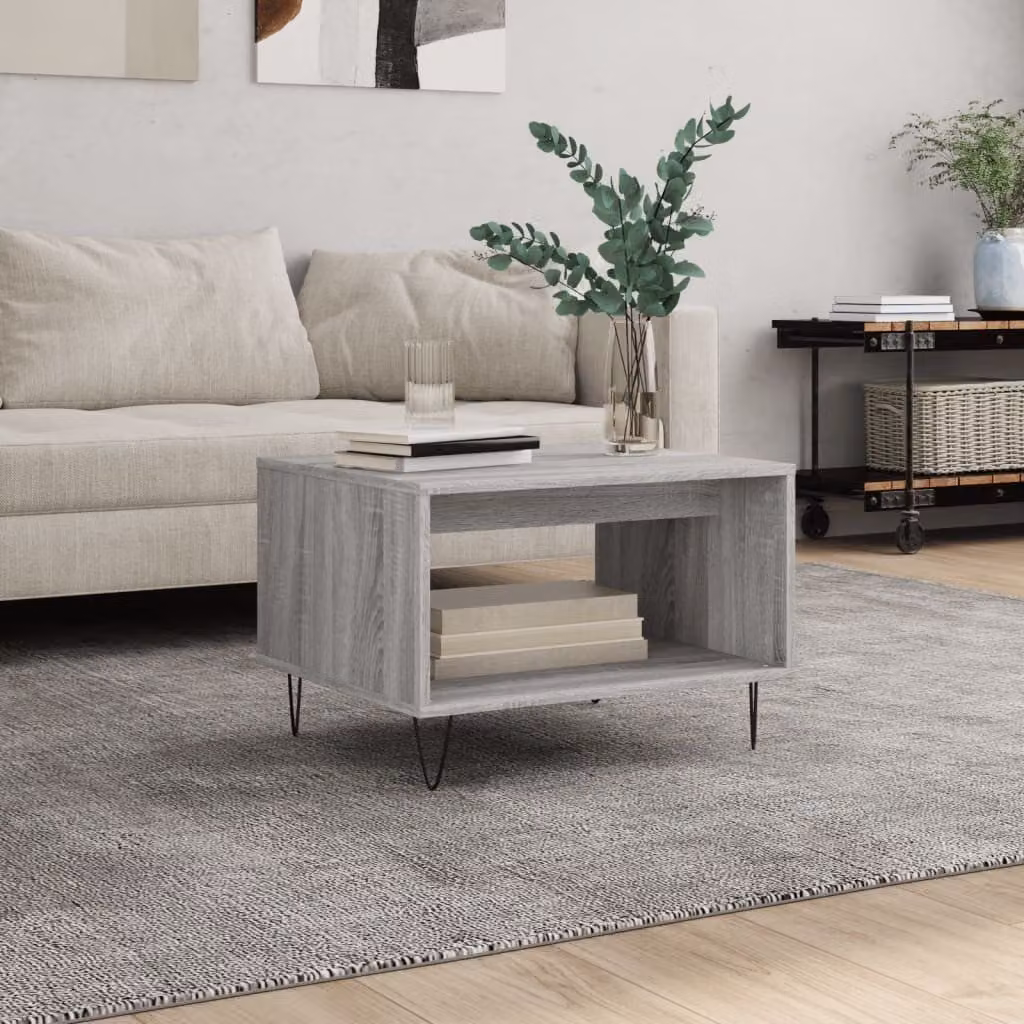vidaXL Tavolino da Salotto Moderno Grigio in Legno e Metallo L: 60 cm, P: 50 cm, H: 40 cm