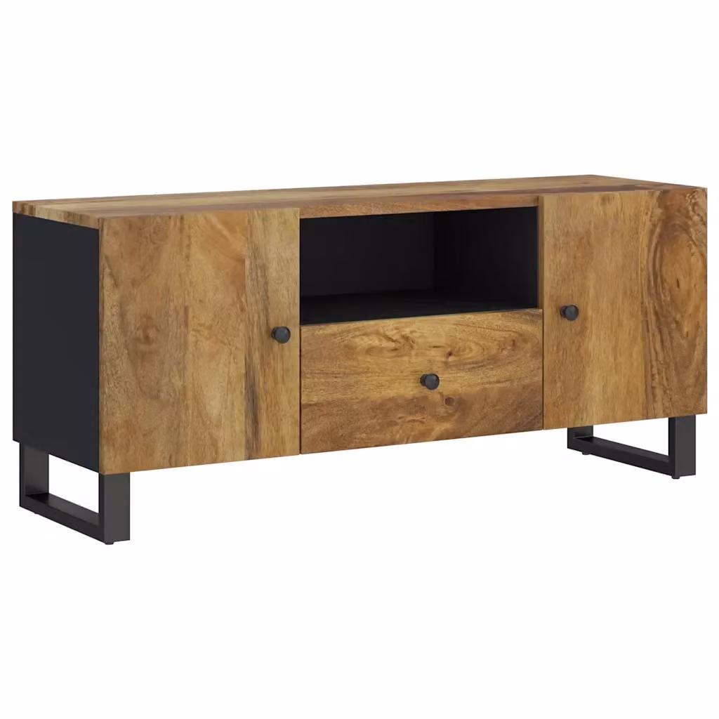 Mobile TV moderno vidaXL in legno di mango e metallo, colore marrone, L 105 cm x P 33,5 cm x H 46 cm – 2