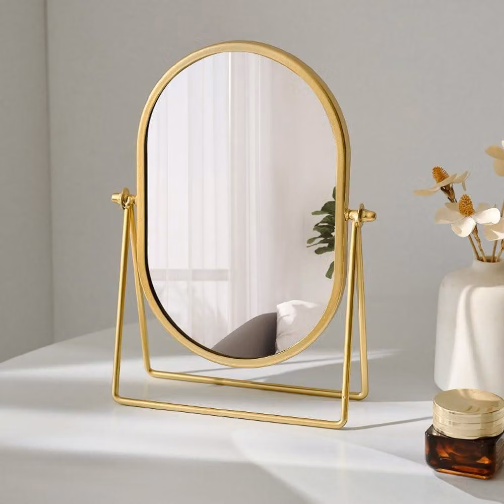 Omgoods - Specchio da trucco regolabile con supporto, color oro