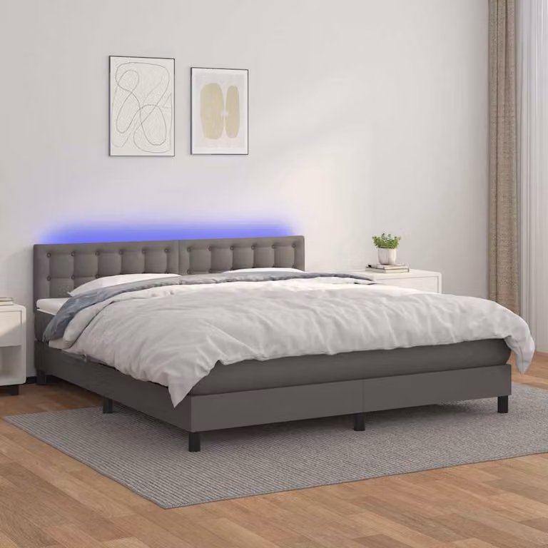 vidaXL Letto con Giroletto a Molle, Materasso Ibrido e Illuminazione LED, Grigio, L/P/H: 180 x 200 x 88 cm