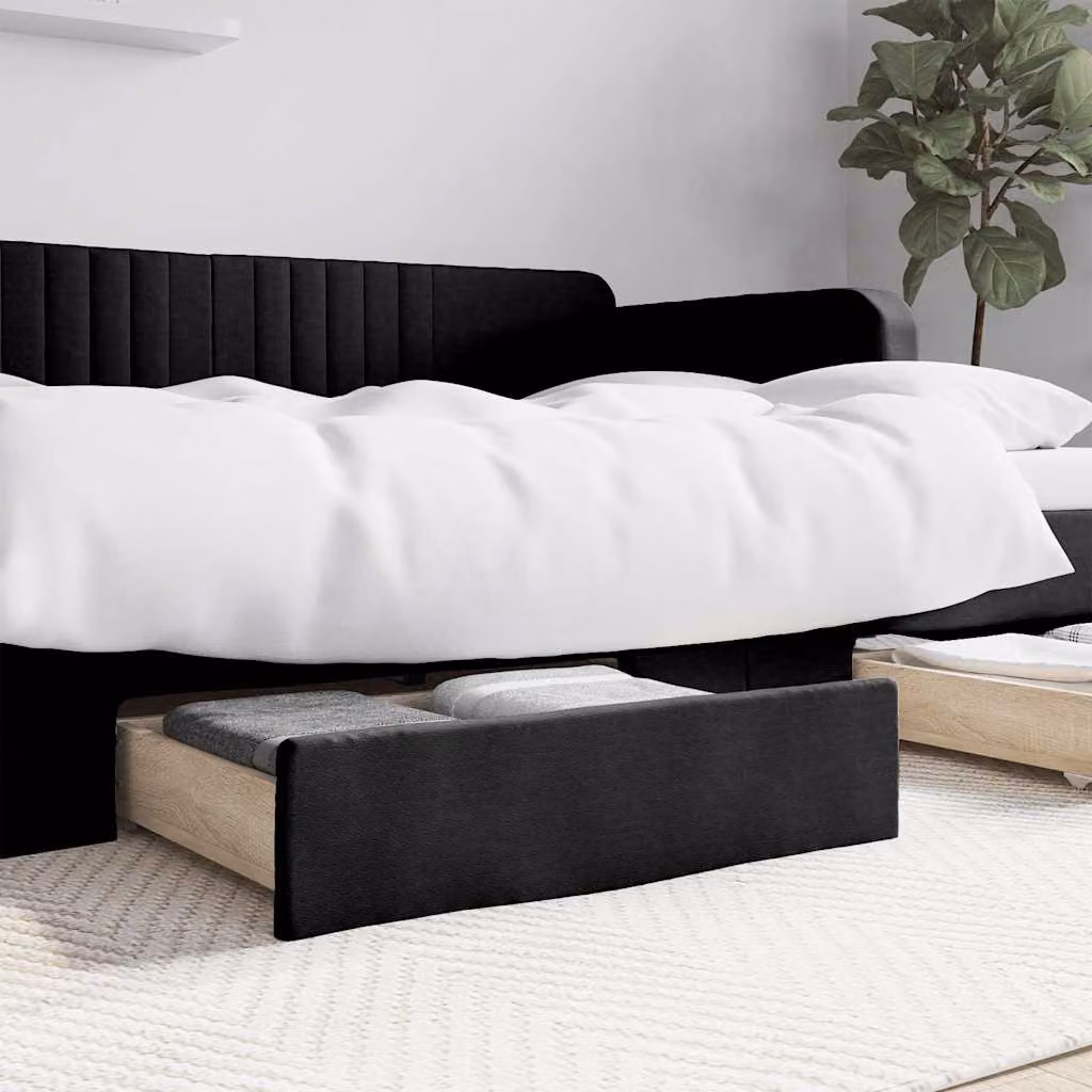 Set di 2 cassetti da letto vidaXL in legno multistrato e similpelle, colore nero