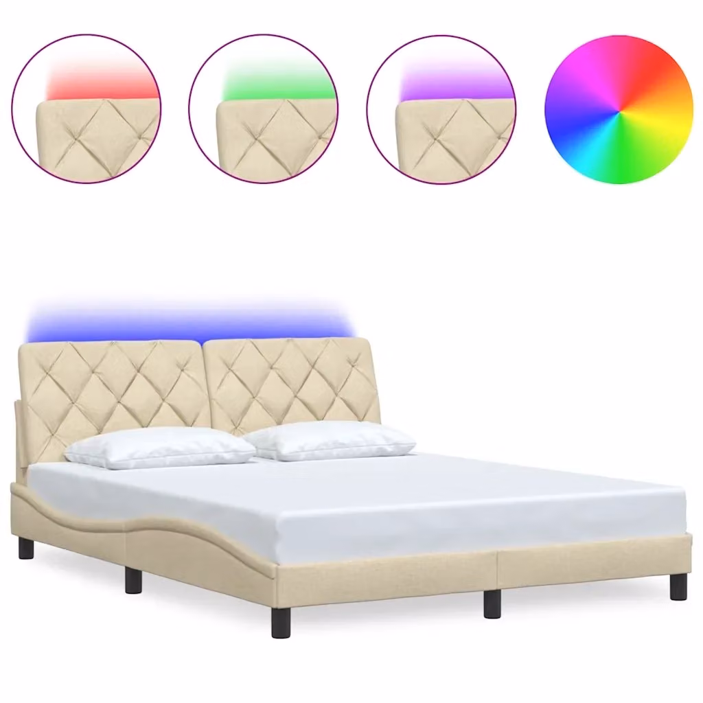 Letto con base contenitore vidaXL in tessuto beige con illuminazione LED e porta USB L/P/H: 218 x 160 x 74,5 cm – 2