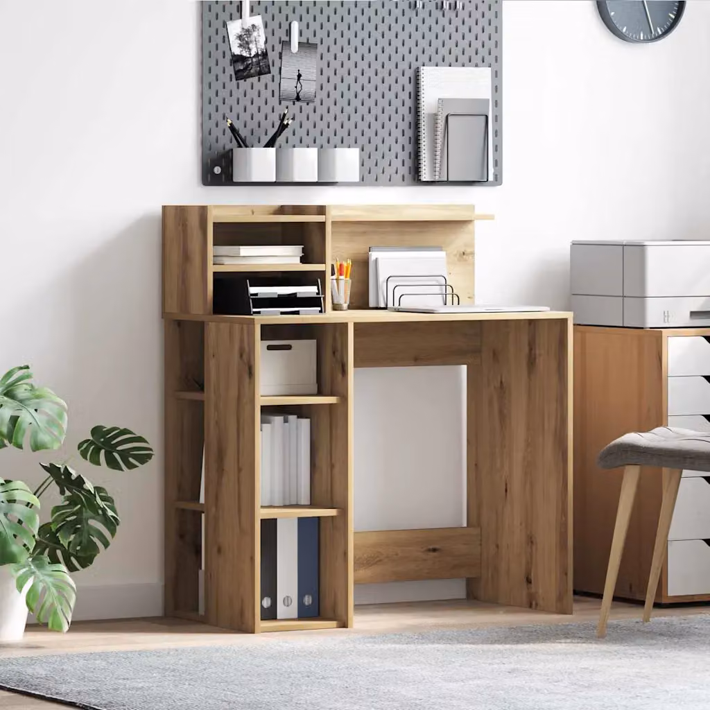 Scrivania moderna vidaXL in legno ingegnerizzato color rovere, L: 101,5 cm, P: 48 cm, H: 75 cm