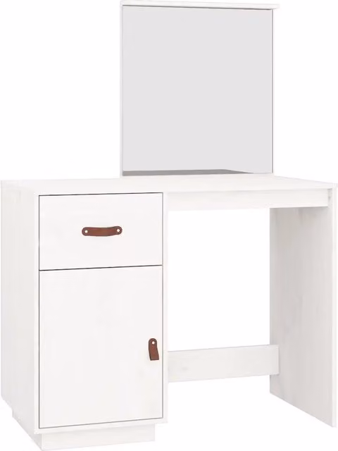 Toeletta Bianca in Legno Massello di Pino con Design Rustico L: 95 cm, P: 50 cm, H: 134 cm