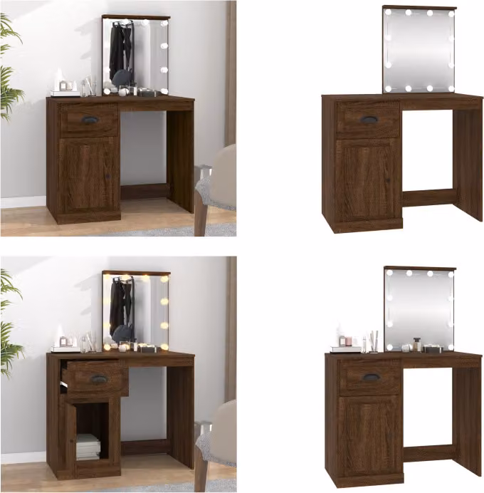 vidaXL Tavolo da toilette con LED Rovere marrone 90x50x132,5 cm Materiale a base di legno - Tavolo da toilette - Tavolo da trucco - Tavolo per cosmetici - Tavolo da toilette
