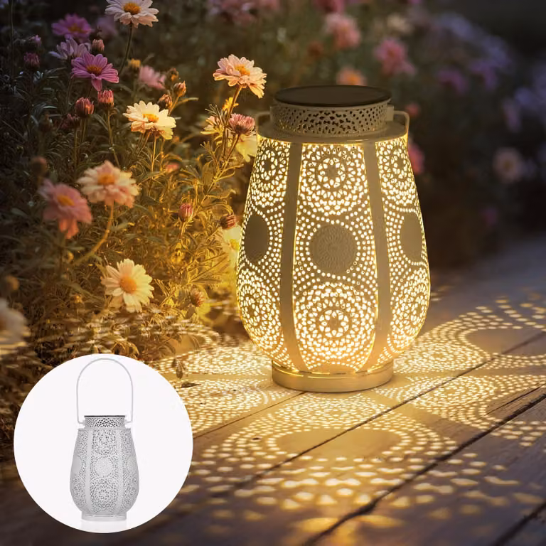 Lanterna solare, da appendere o da posizionare a terra, grado di protezione IP65, 15 lumen, metallo, 14x14x20 cm