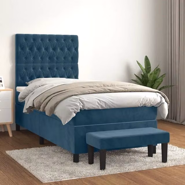 Letto Ibrido con Giroletto a Molle e Materasso vidaXL in Velluto Blu e Bianco L/P/H: 203 x 100 x 118 cm – 1