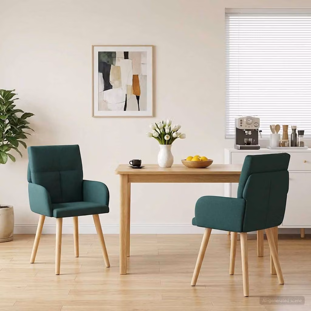 Set di 2 sedie da pranzo vidaXL in tessuto verde e legno marrone, L: 60 cm, P: 56 cm, H: 93 cm