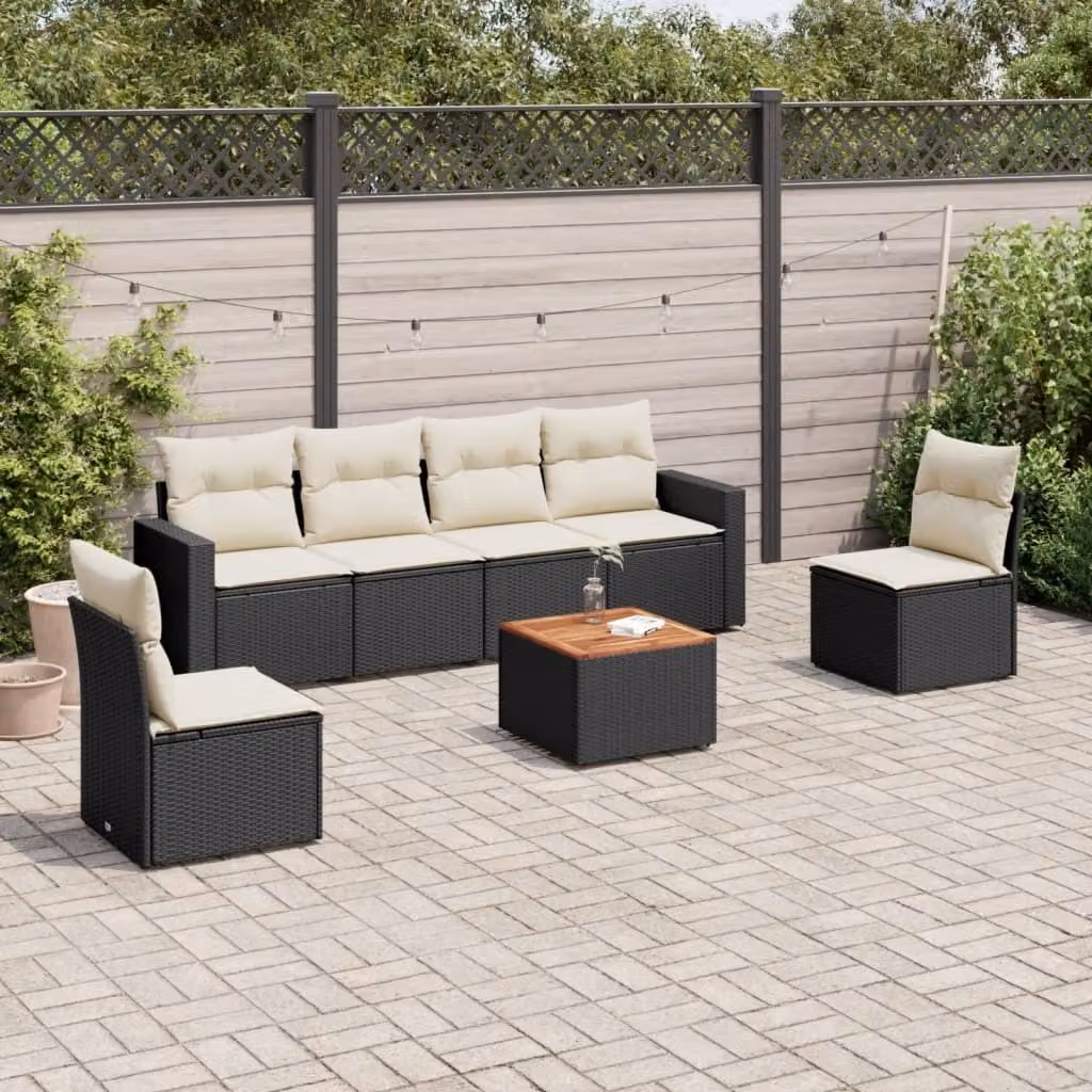 Maison Exclusive - Set da giardino 7 pezzi con cuscini in polyrattan nero