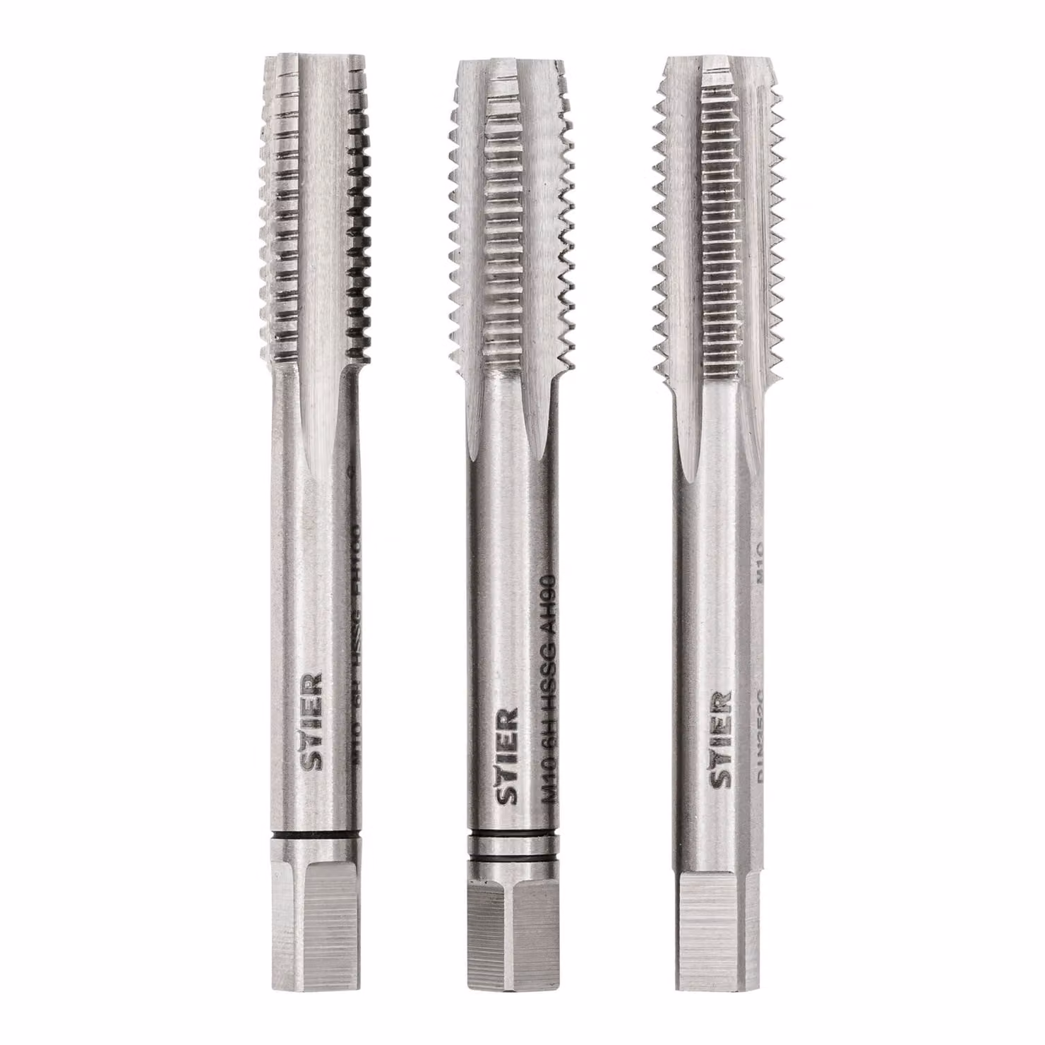 Set di rubinetti manuali STIER in 3 pezzi, rubinetto di premeditazione e di finitura, DIN 352 HSS-G M10, per la produzione di filettature interne DIN13, standardizzato, rettificato, alta qualità