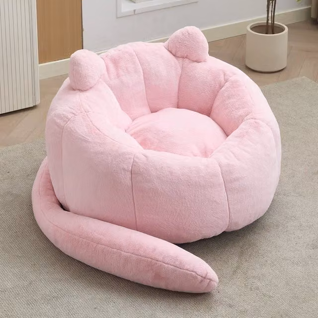 Pouf a forma di loto OKWISH in peluche rosa con imbottitura morbida per soggiorno e camera da letto
