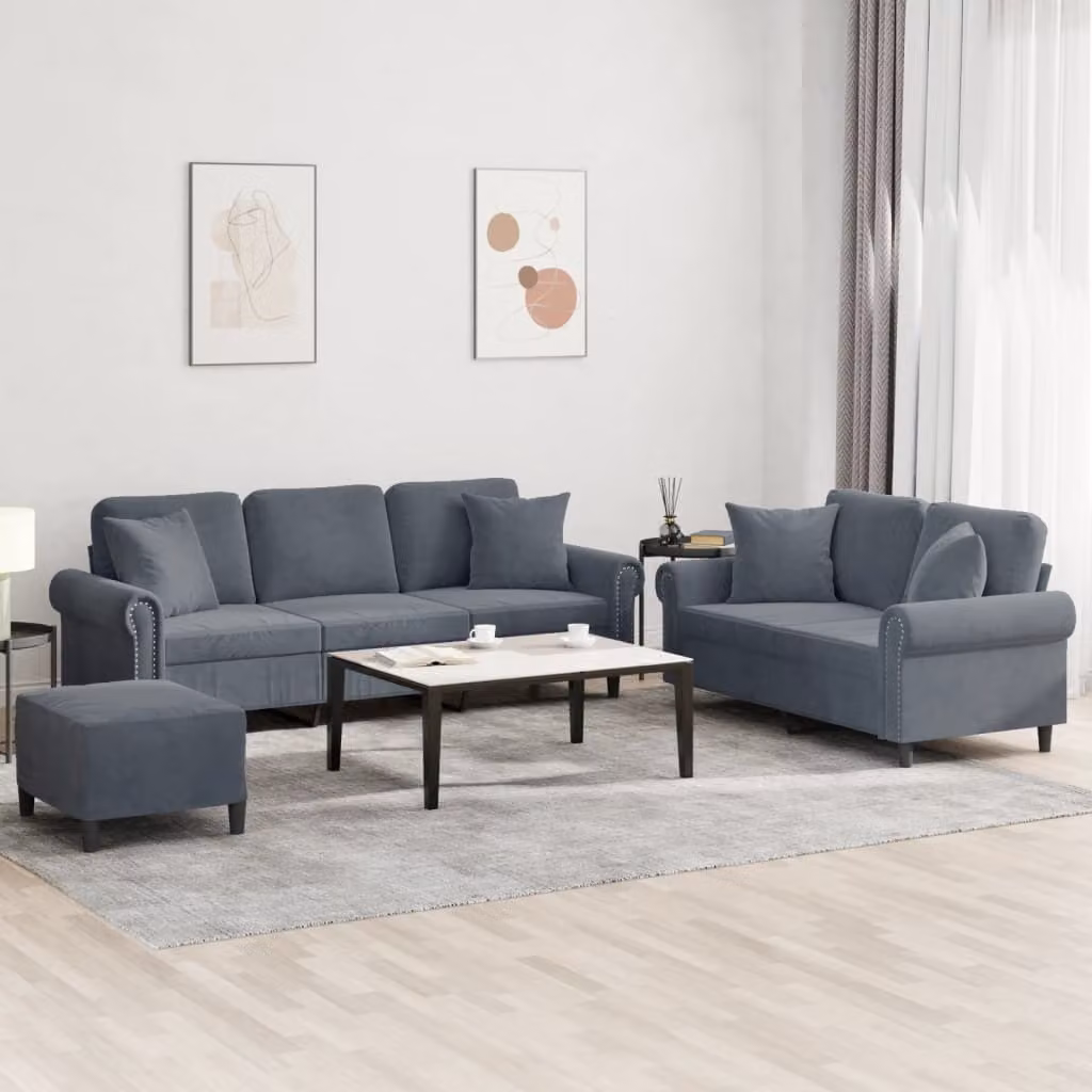 Maison Exclusive - Set divano a 3 pezzi con cuscini in velluto grigio scuro