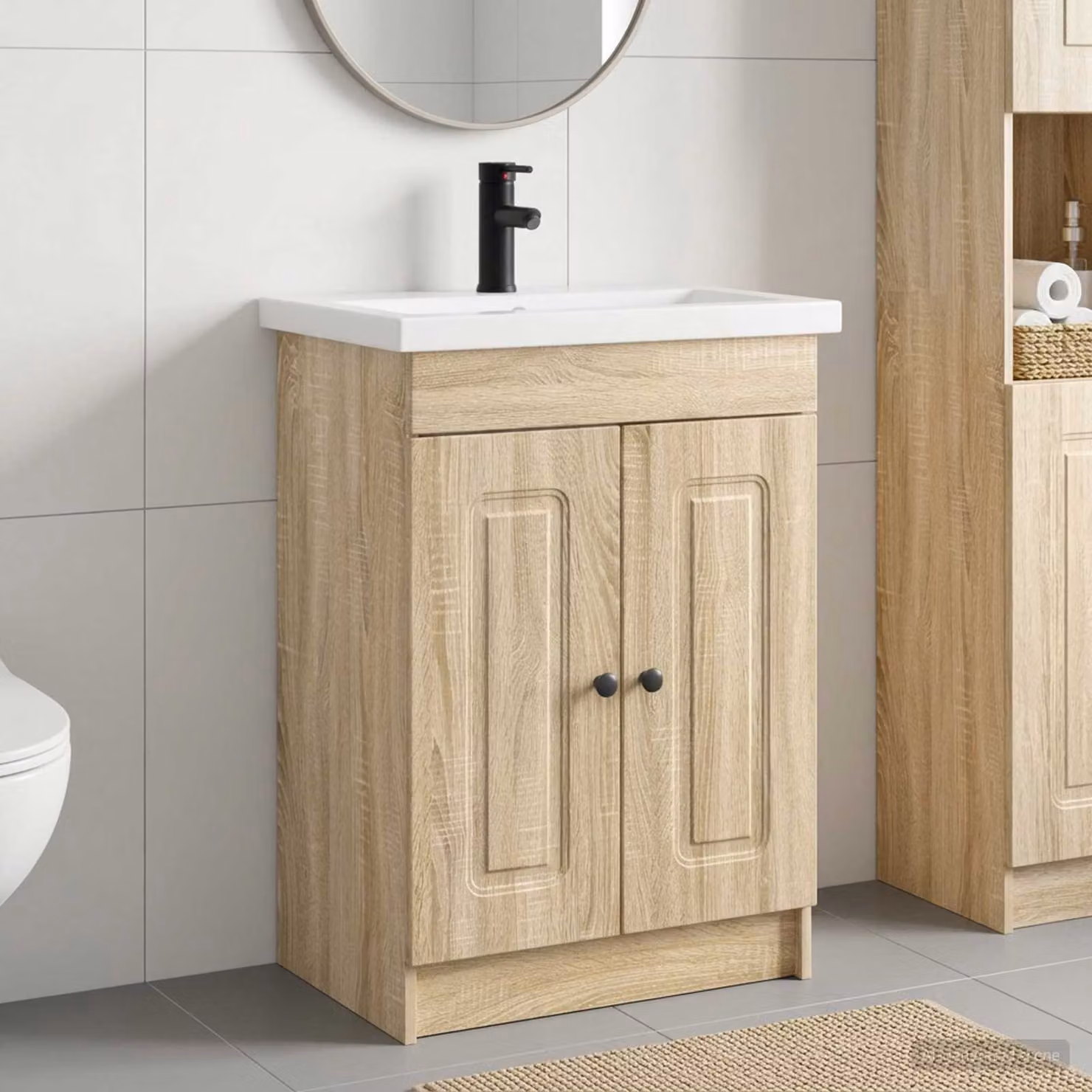 Set di mobili per il bagno vidaXL moderno in legno e metallo, colore marrone, L/P/H: 56 x 37,5 x 81 cm