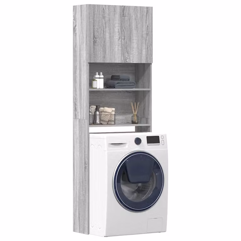 Mobile Lavatrice vidaXL in Legno Multistrato Grigio Sonoma per Bagno, L/P/H: 64 x 24 x 190 cm