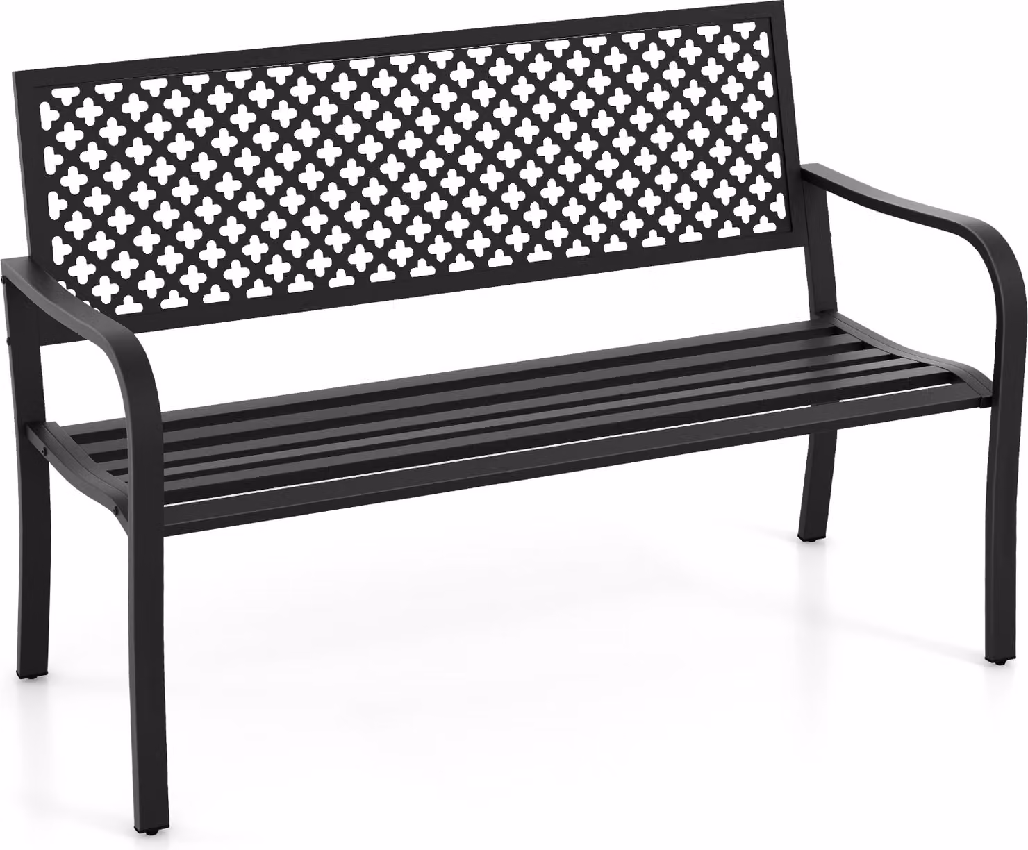 Panchina da giardino COSTWAY in metallo, portata fino a 300 kg, resistente alle intemperie, 2-3 posti, con schienale e braccioli, 127x62x86 cm, nera