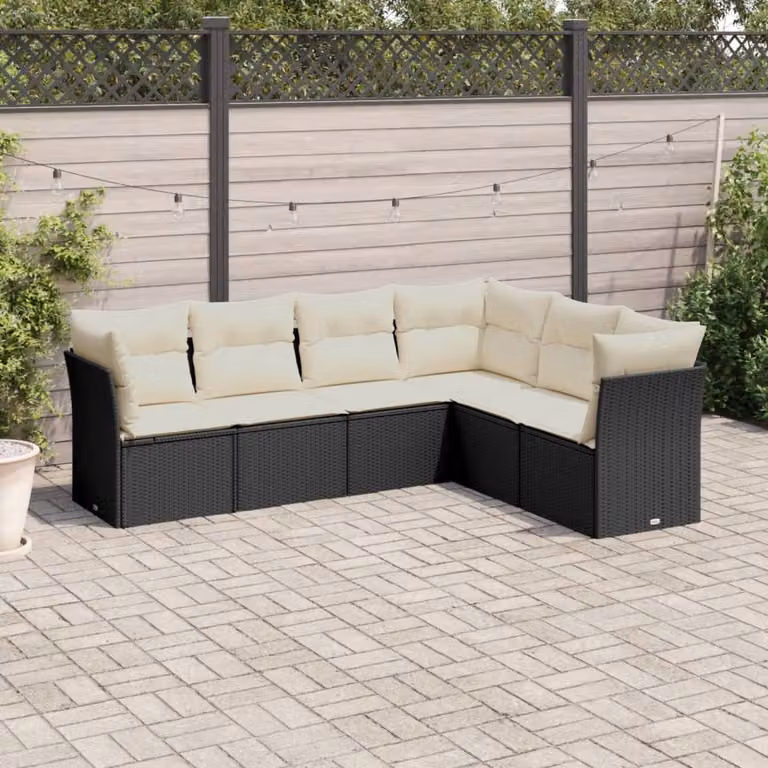 Set Divano da Giardino vidaXL 6 pz in Polyrattan Nero con Cuscini Imbottiti e Coperture Rimosse