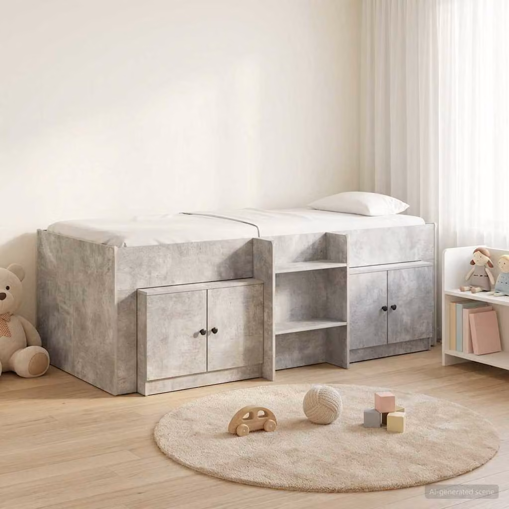 vidaXL Struttura Letto Loft con Mobile e Scompartimenti Laterali in Legno MDF Grigio Cemento L/P/H: 203 x 100 x 119,5 cm