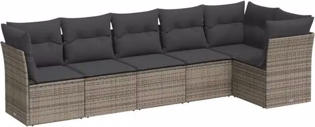 Set Divano da Giardino 6 pz | Set Salotto da Giardino con Cuscini Grigio in Polyrattan
