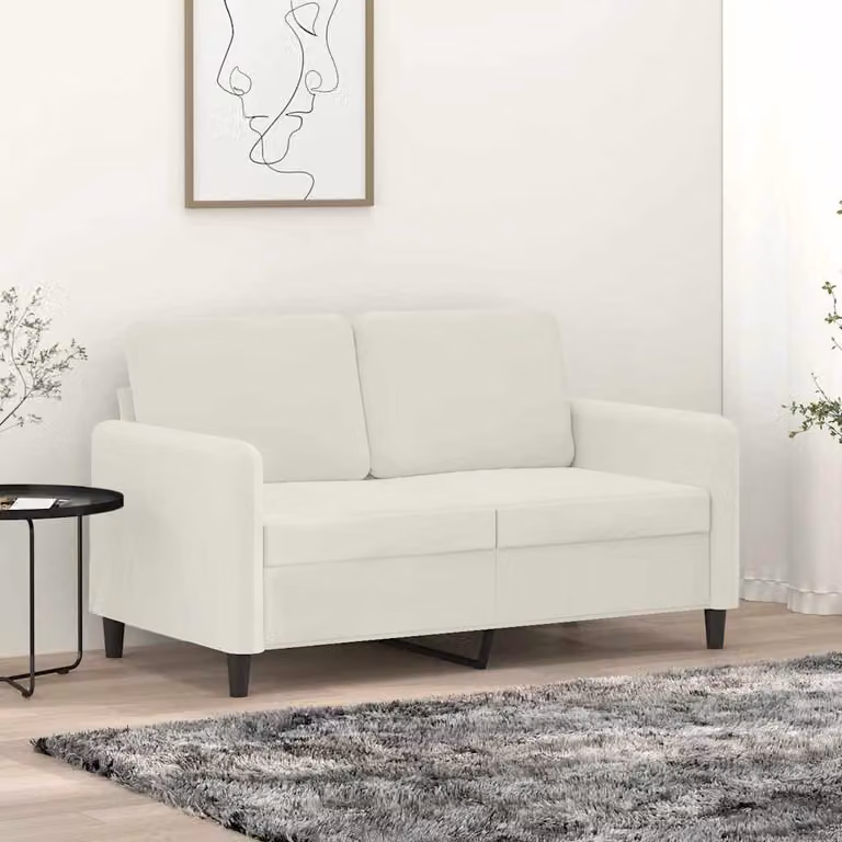 Divano a 2 posti moderno vidaXL in velluto beige e bianco con struttura in metallo L: 138 cm, P: 80 cm, H: 77 cm