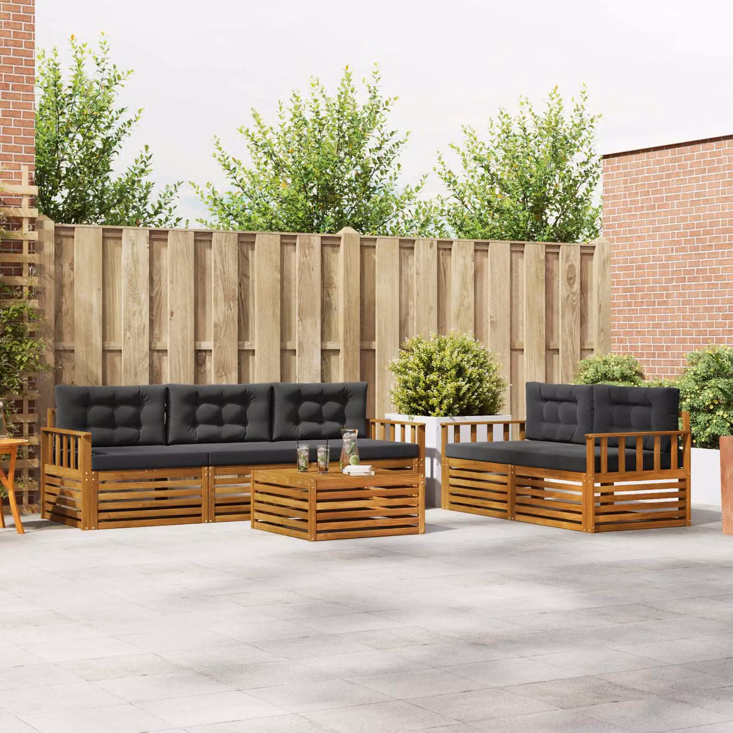 Set di divani da esterno vidaXL 6 pezzi in legno di acacia con cuscini beige e antracite per giardino e terrazza