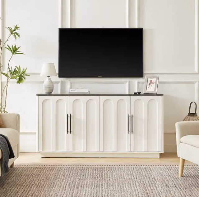 Sideboard 160 x 40 x 80 cm in MDF bianco e nero con chiusura soft-close