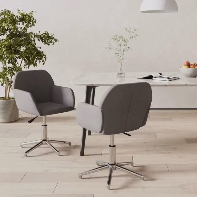 Set di 2 sedie da pranzo girevoli a 360 gradi vidaXL in tessuto grigio con struttura in metallo e legno per cucina e soggiorno – 1