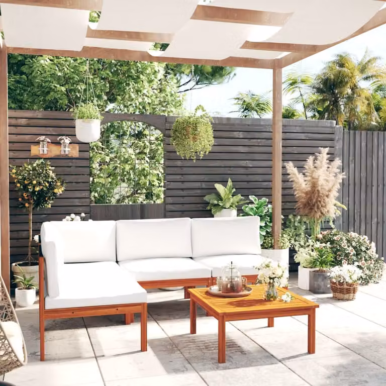 Set da giardino vidaXL in legno di acacia con 5 pezzi e cuscini beige