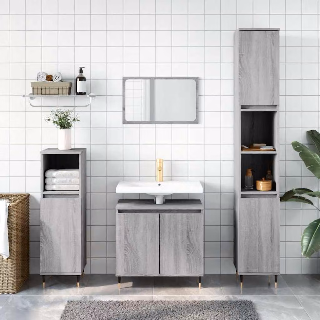 Mobile da bagno vidaXL in legno multistrato grigio Sonoma, L 58 cm x P 33 cm x H 60 cm