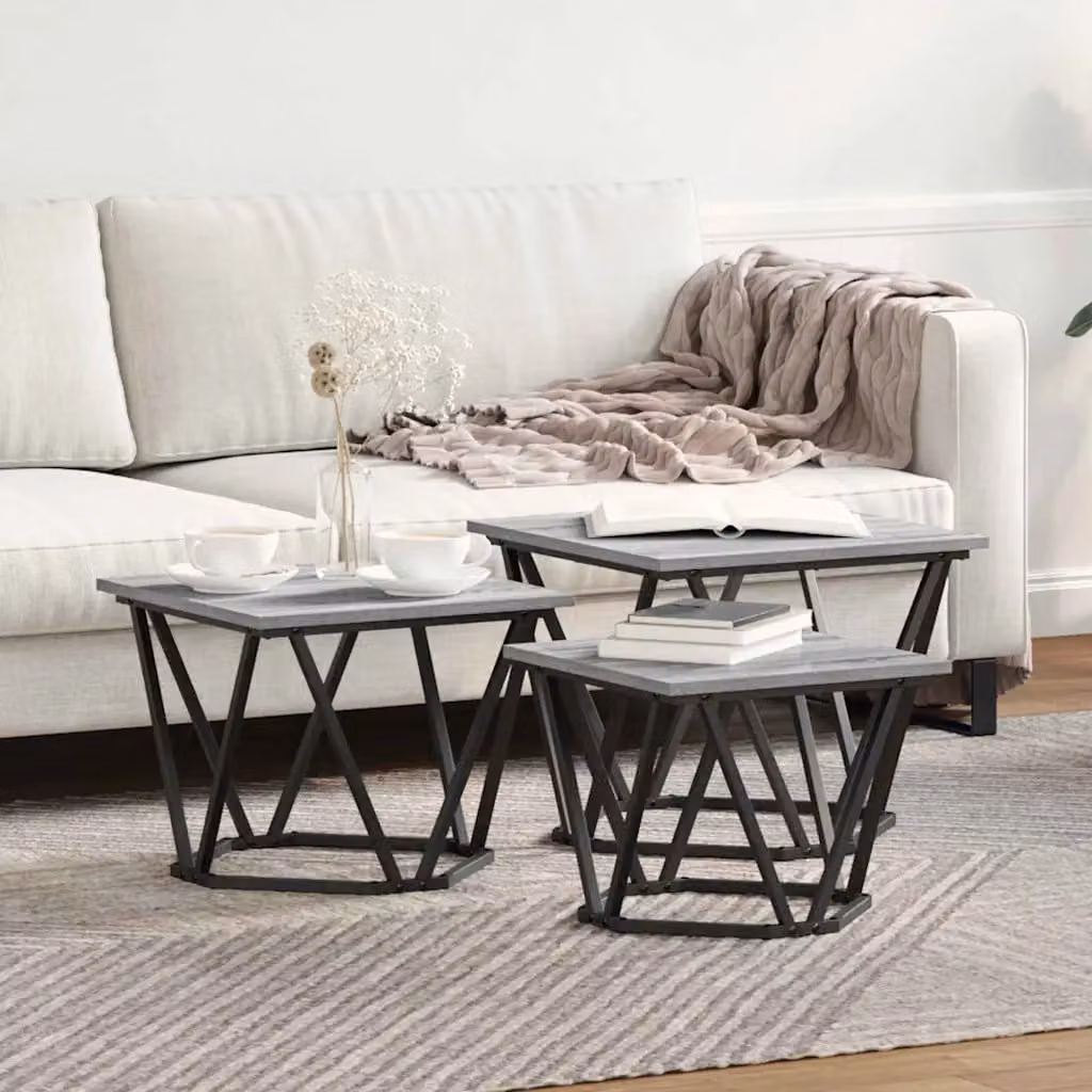 Set di 3 tavolini da salotto moderni vidaXL in colore grigio, L/P/H: 50 x 50 x 40 cm