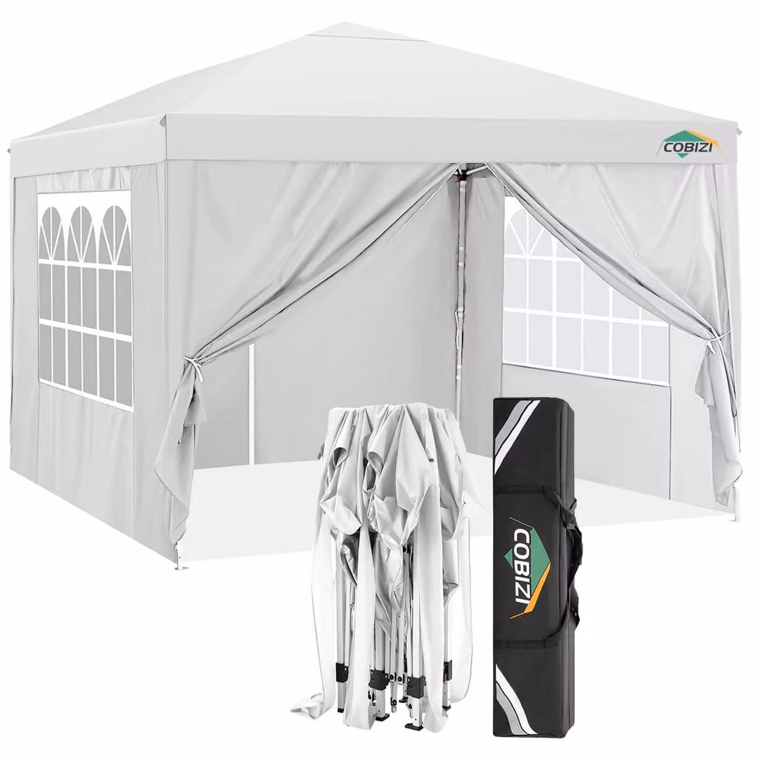 Gazebo da giardino pieghevole, dimensioni 3 x 3 metri, con 6 pareti laterali, impermeabile, colore bianco