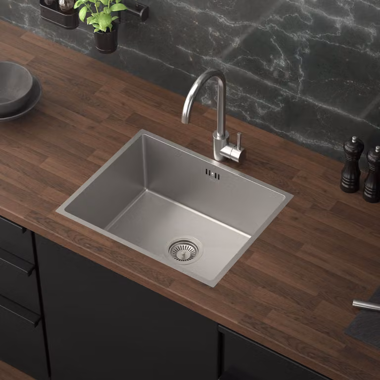 ML-Design lavello da cucina con scarico e troppopieno, argento, in acciaio inox