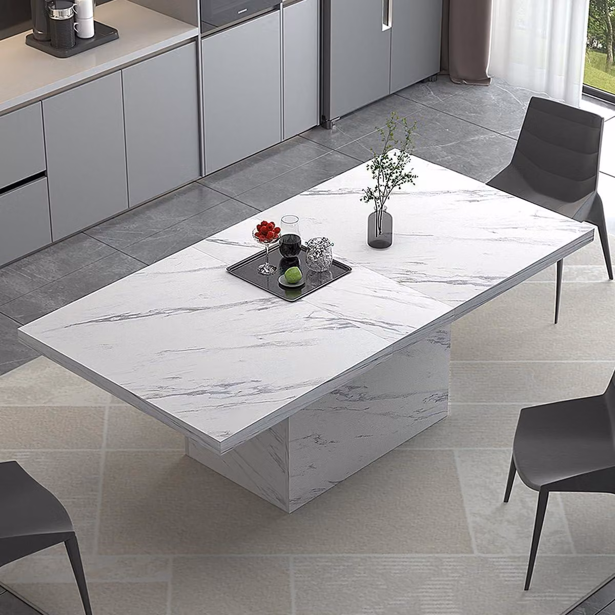 Tavolo da pranzo - Tavolo da cucina - Tavolo da sala da pranzo - Tavolo - Tavolo bianco - Piano in resina effetto marmo