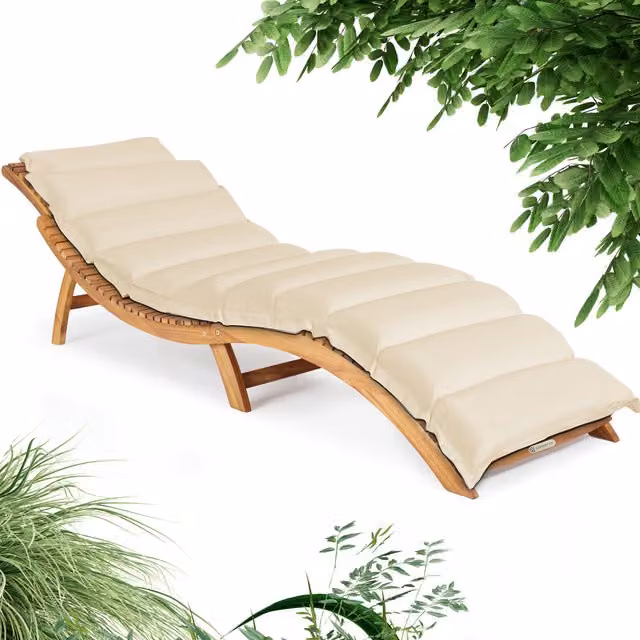 Lettino da giardino pieghevole Casaria in legno di acacia certificata FSC con cuscino beige e poggiatesta regolabile – 1