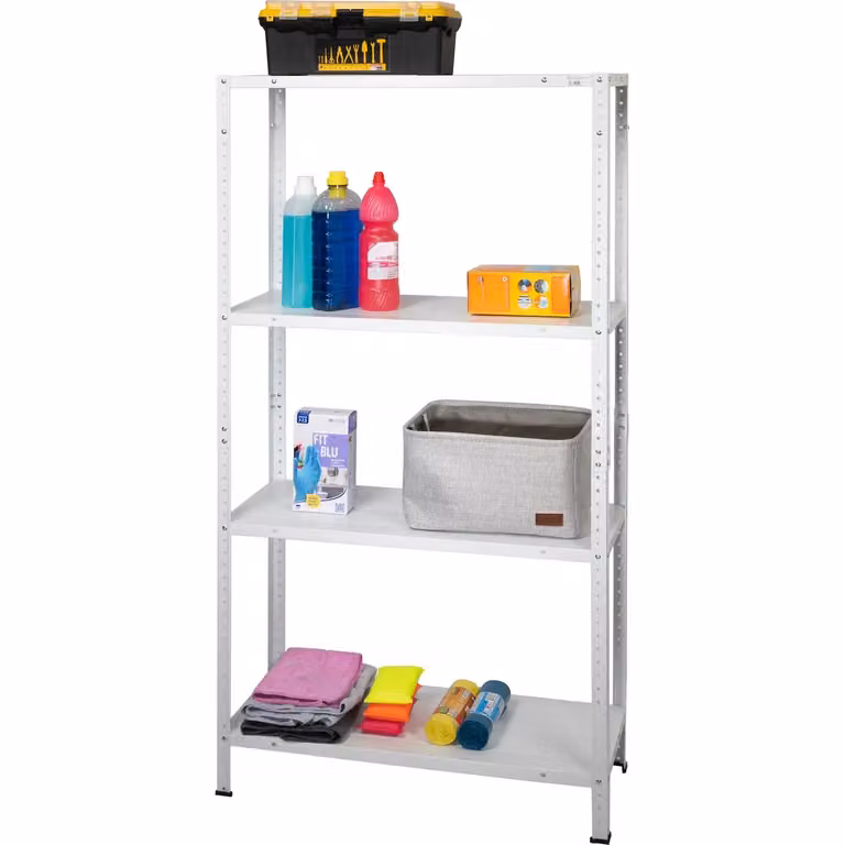 Scaffale Multiuso in Metallo Vestiamo Casa con 4 Ripiani, Colore Bianco, H 145 x L 75 x P 30 cm