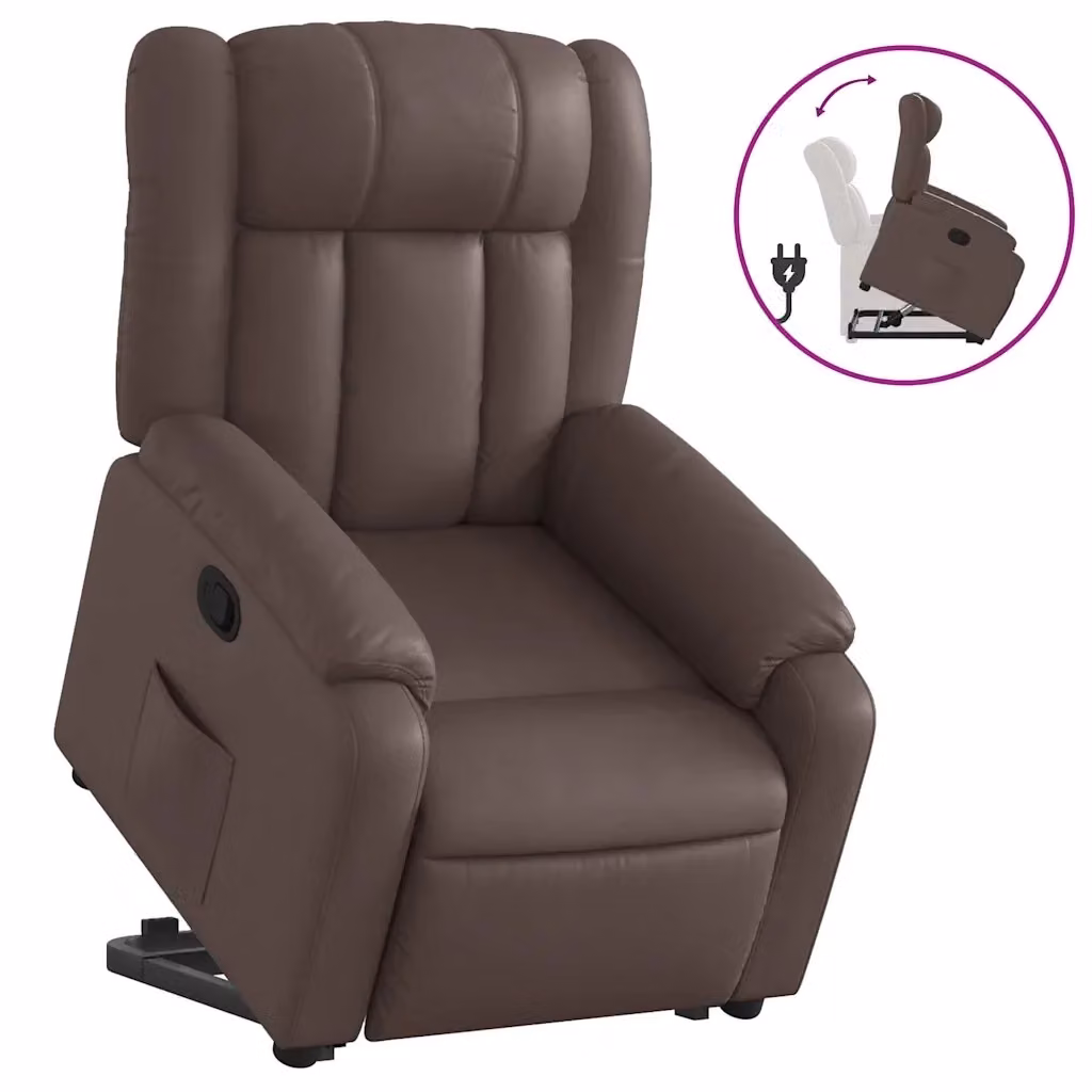 Poltrona Alzapersona Reclinabile vidaXL in Similpelle Marrone con Assistenza Elettrica per Senior – 2