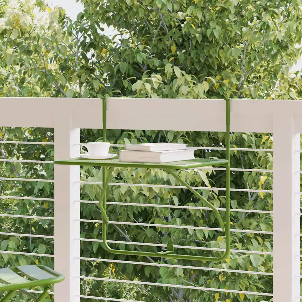 vidaXL Tavolo da Balcone e Terrazzo in Acciaio Verniciato Verde L: 60 cm, P: 40 cm, H: 65 cm