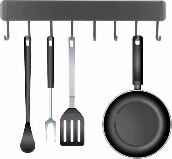 Mensola da cucina grigia autoadesiva da 40 cm con 8 ganci