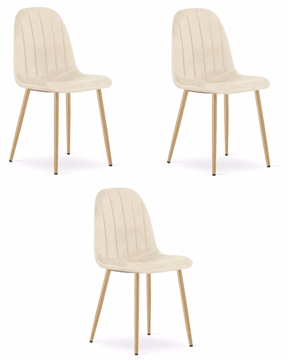 Set di 3 sedie Padva in velluto beige con gambe effetto rovere