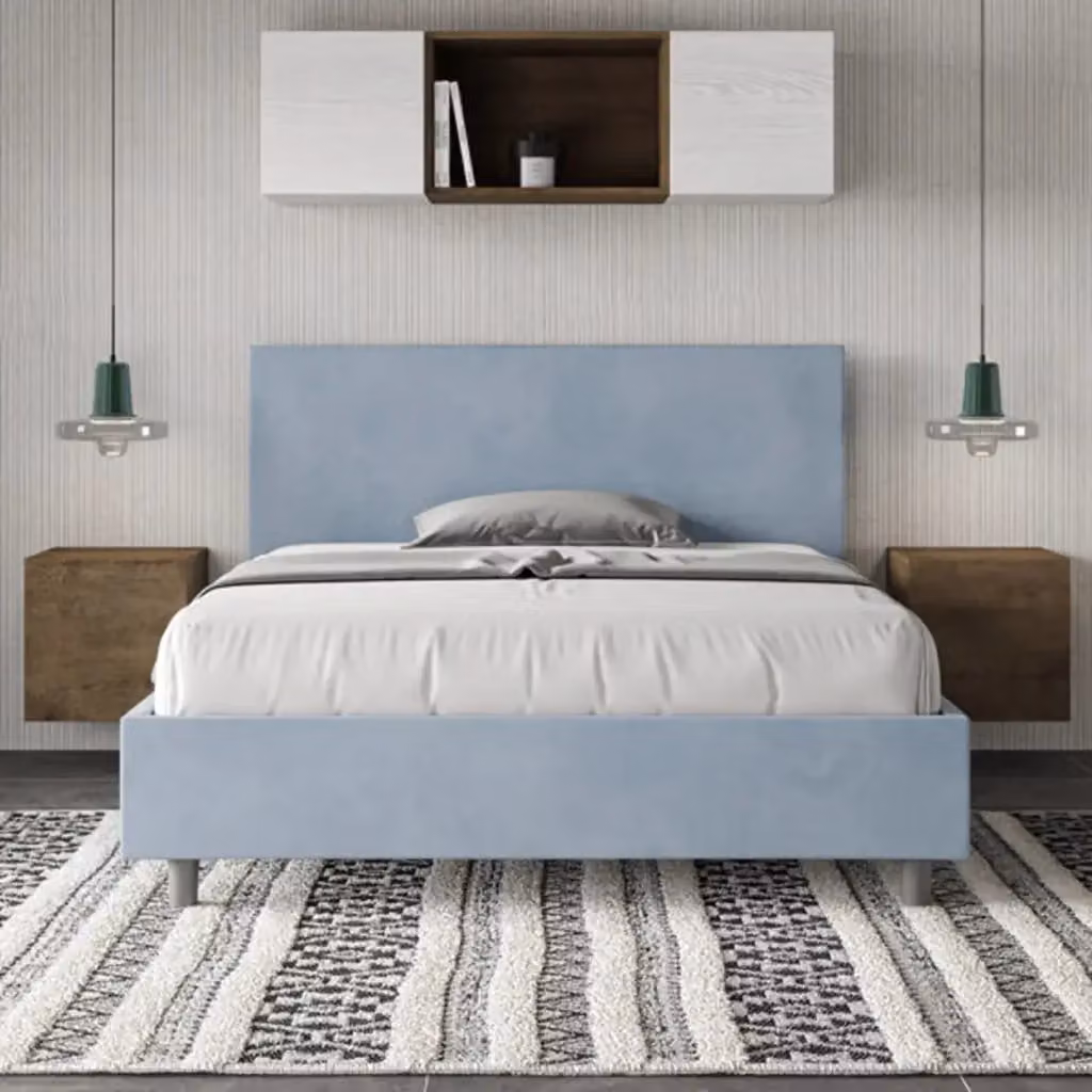 Letto matrimoniale francese con contenitore Adele Ityhome imbottito in microfibra azzurro L/P: 140 x 200 cm – 2